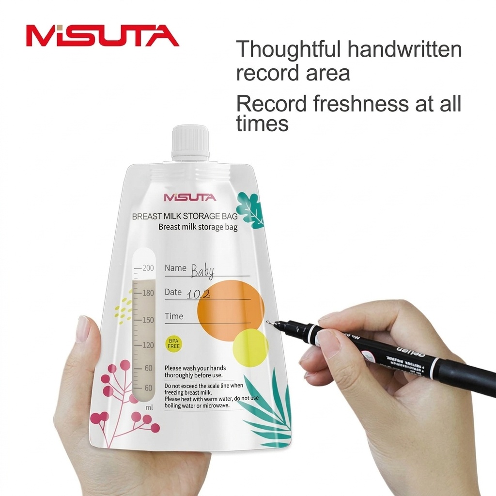 MISUTA Sacchetti per la conservazione del latte materno con connettori adattatori per tiralatte, 200 ml, pre-sterilizzati, a prova di perdite (confezione da 20)