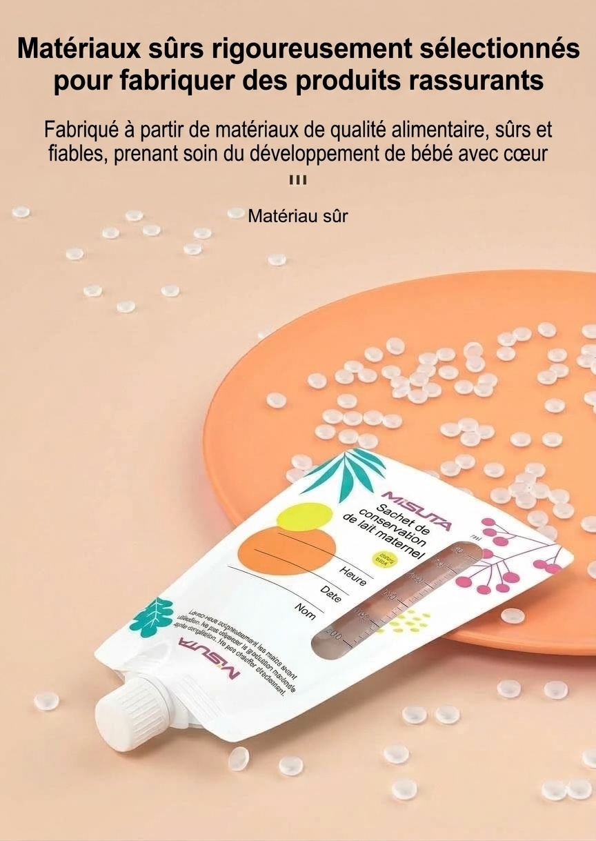 Sachets de conservation de lait maternel MISUTA avec adaptateurs pour tire-lait, sachets de 200 ml pré-stérilisés pour tirer et donner le lait, étanches (paquet de 20)