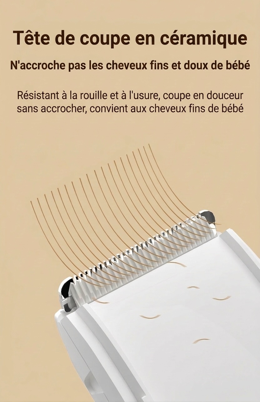 Tondeuse à cheveux pour bébé MISUTA ultra-silencieuse avec aspiration des cheveux, étanche IPX7, lame en céramique, sans fil