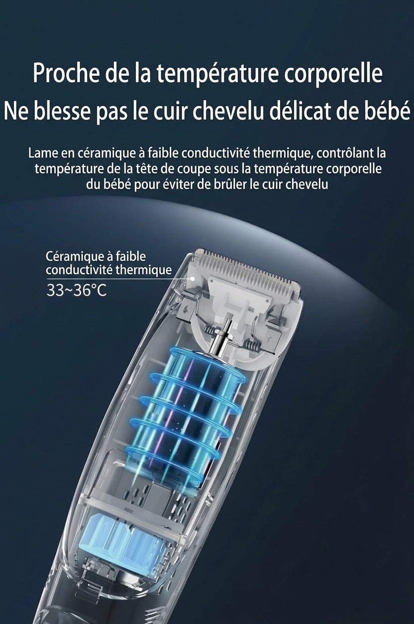 Tondeuse à cheveux pour bébé MISUTA ultra-silencieuse avec aspiration des cheveux, étanche IPX7, lame en céramique, sans fil