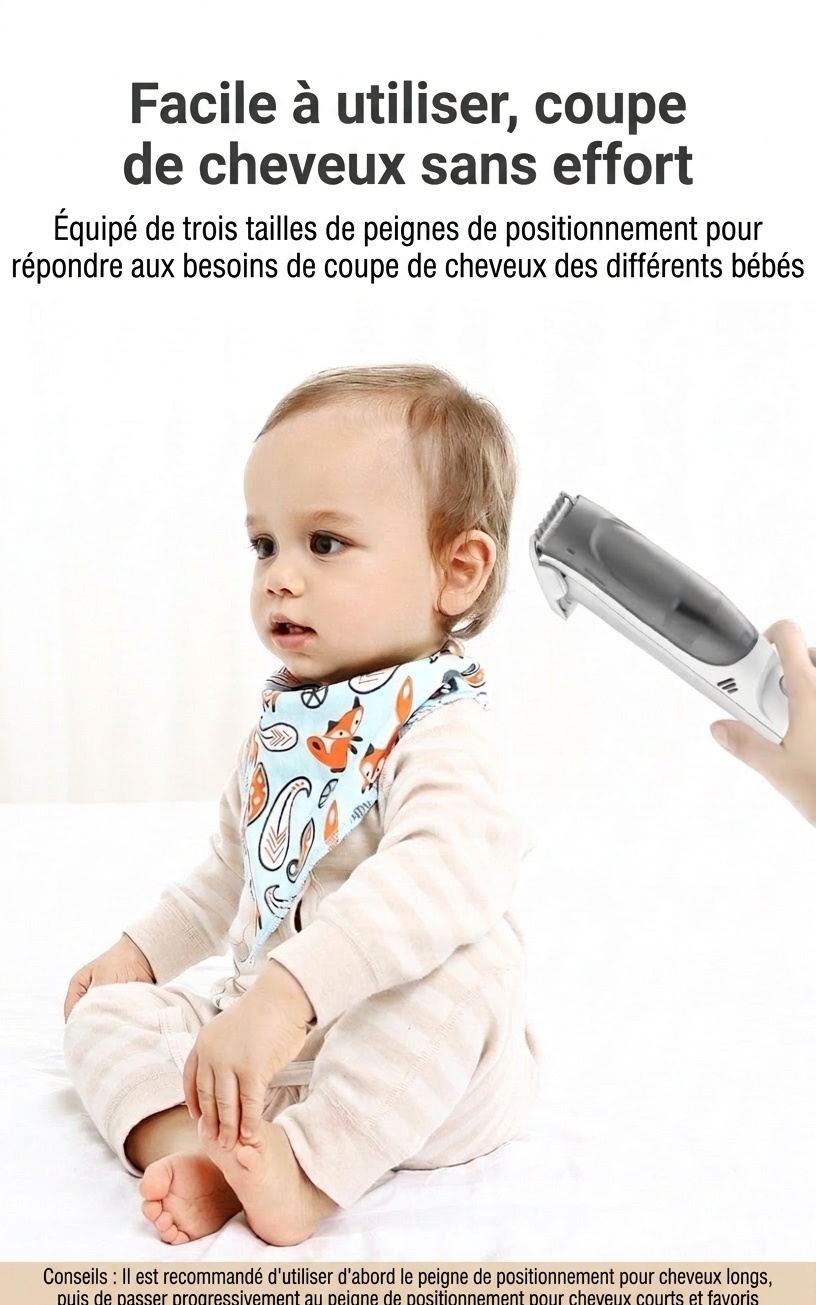 Tondeuse à cheveux pour bébé MISUTA ultra-silencieuse avec aspiration des cheveux, étanche IPX7, lame en céramique, sans fil