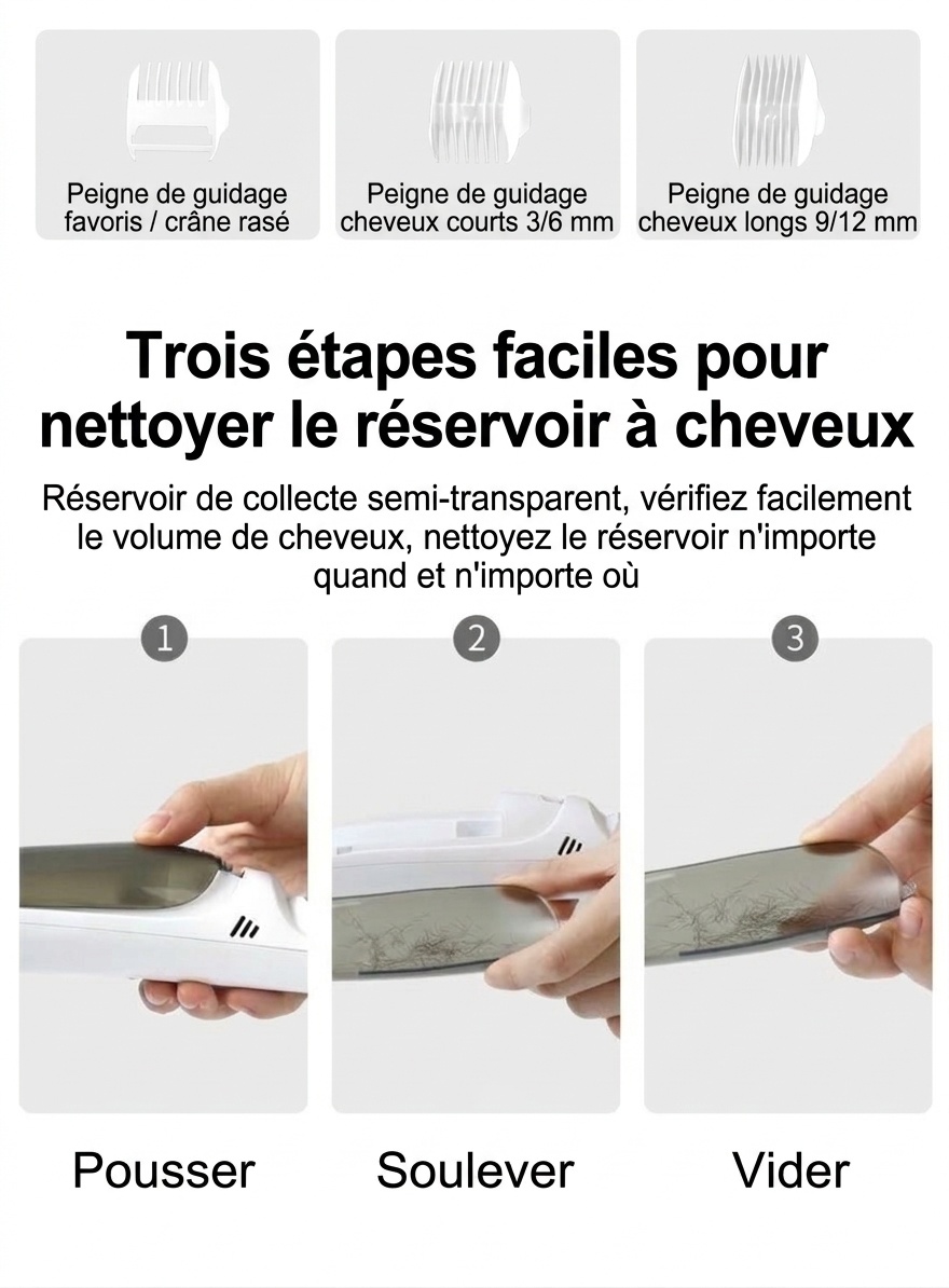 Tondeuse à cheveux pour bébé MISUTA ultra-silencieuse avec aspiration des cheveux, étanche IPX7, lame en céramique, sans fil