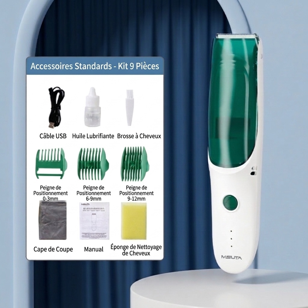Tondeuse à cheveux pour bébé MISUTA ultra-silencieuse avec aspiration des cheveux, étanche IPX7, lame en céramique, sans fil