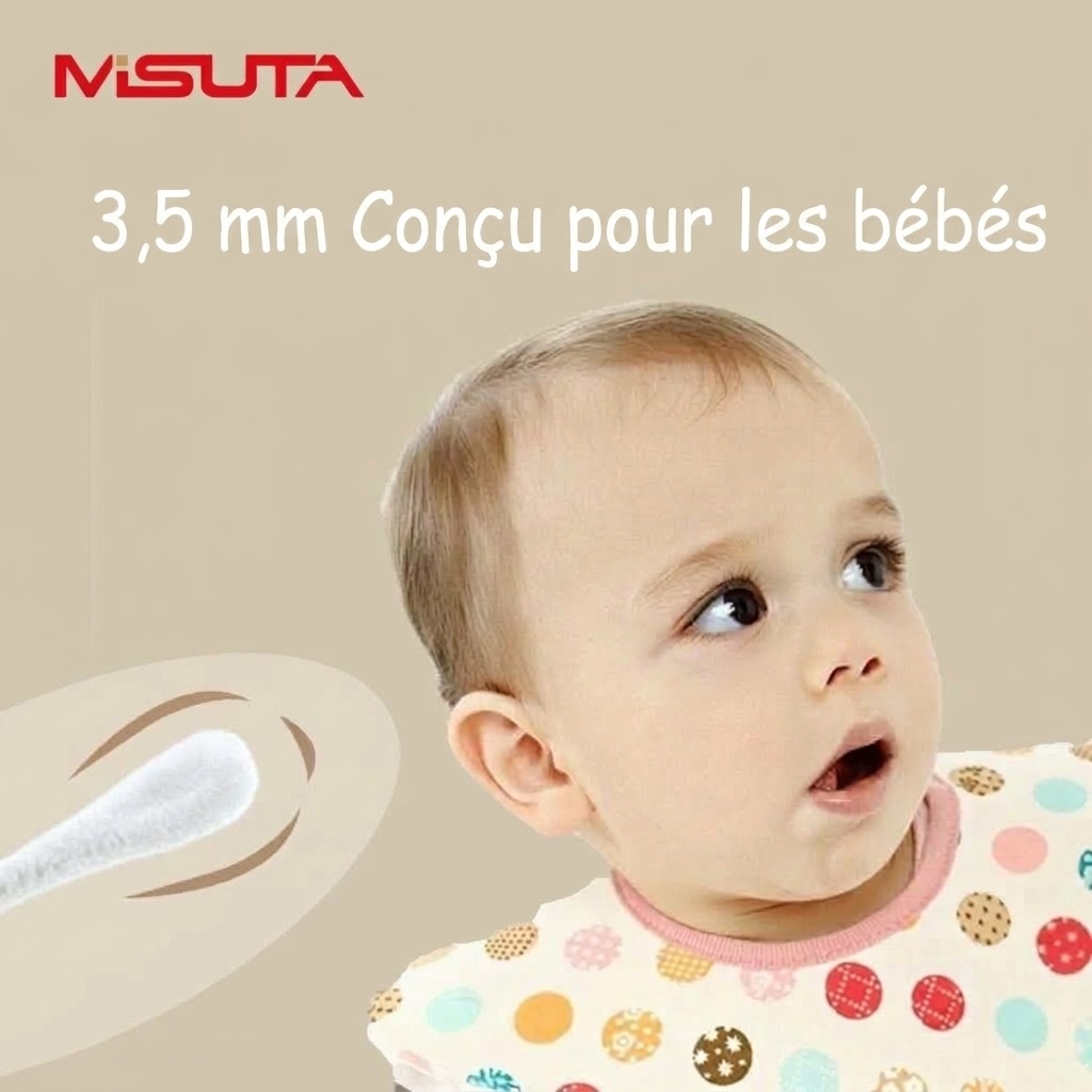 Cotons-tiges pour bébé MISUTA, paquet de 400, à double embout de sécurité, ultra-fins (3,5 mm), pour le nettoyage des oreilles et du nez des nourrissons