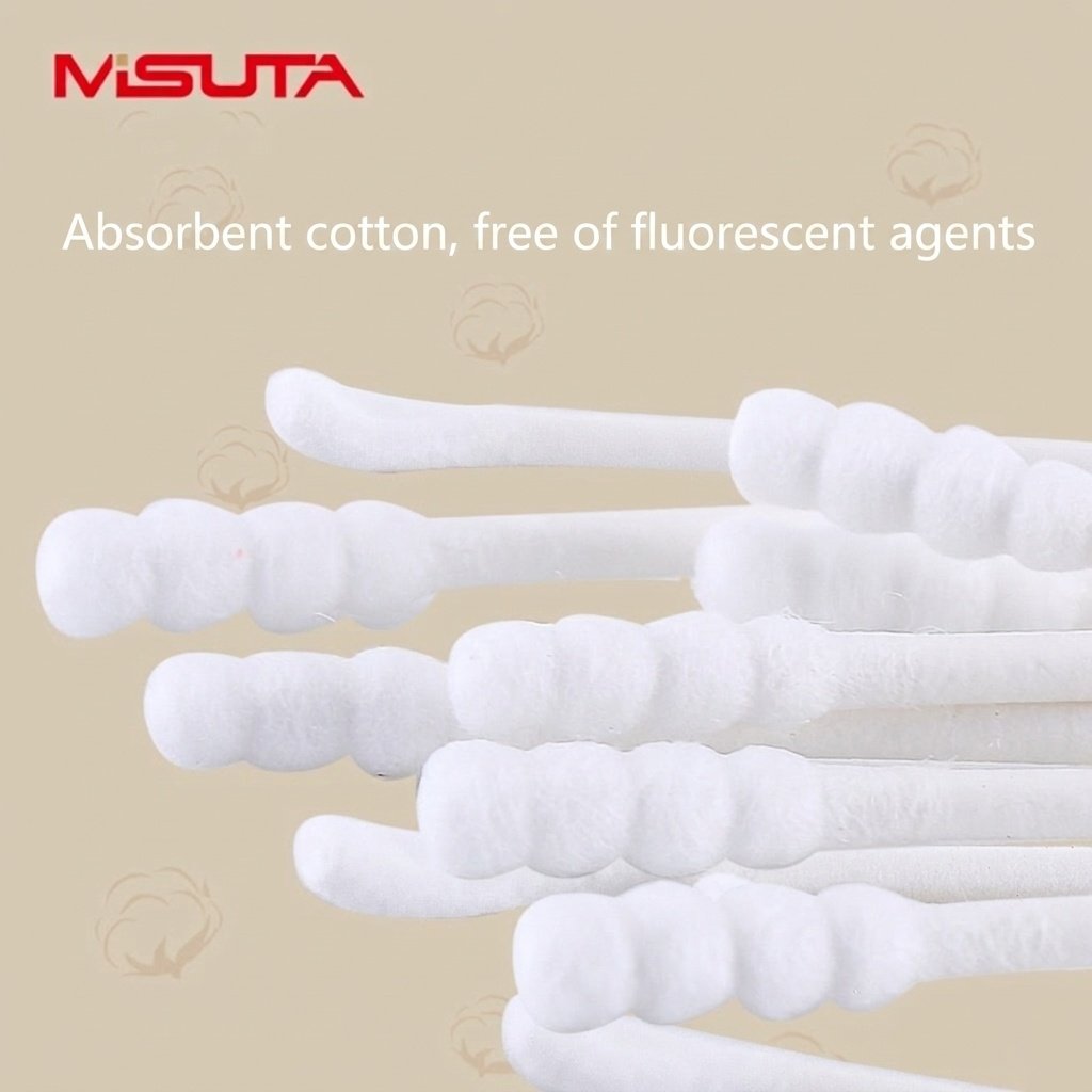 MISUTA Tamponi di cotone per neonati, confezione da 400 pezzi, bastoncini di cotone a doppia punta di sicurezza, tamponi ultra sottili da 3,5 mm per la pulizia di orecchie e naso dei neonati