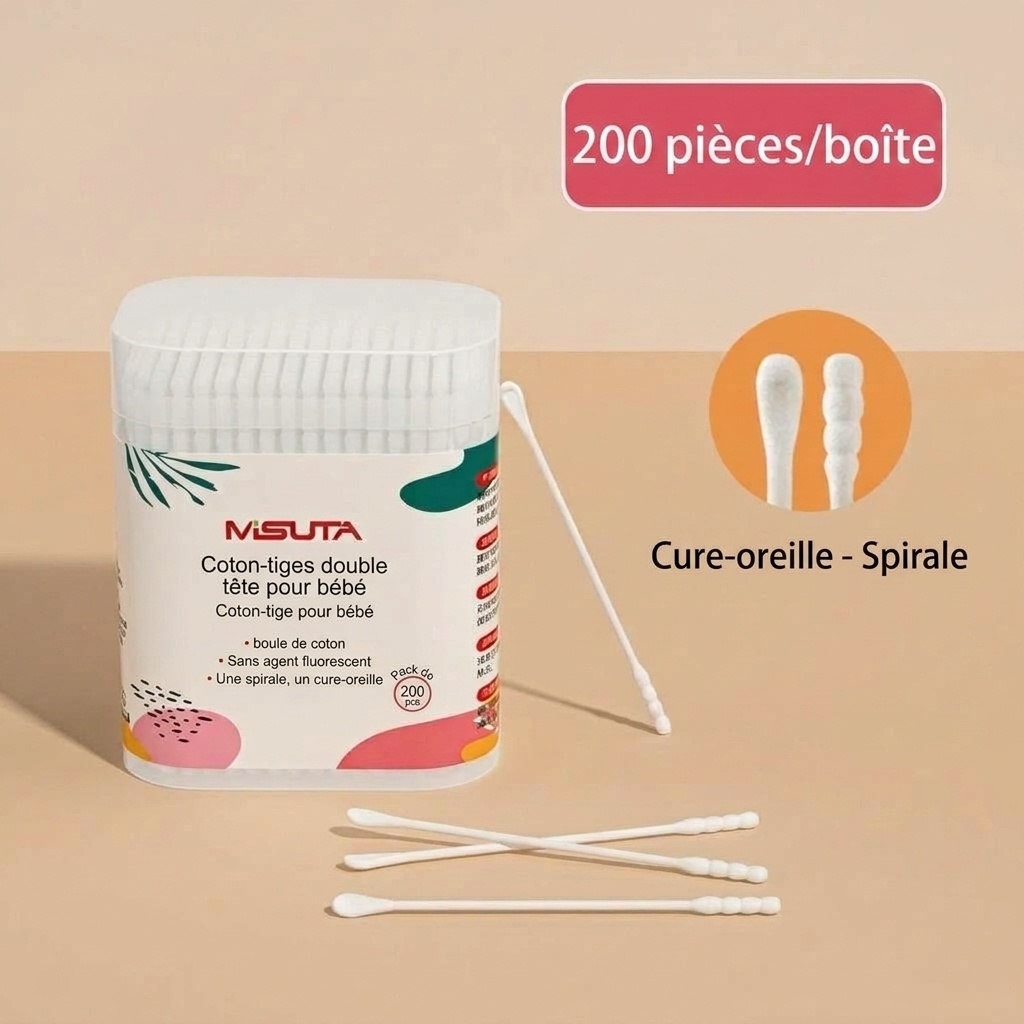 Cotons-tiges pour bébé MISUTA, paquet de 400, à double embout de sécurité, ultra-fins (3,5 mm), pour le nettoyage des oreilles et du nez des nourrissons