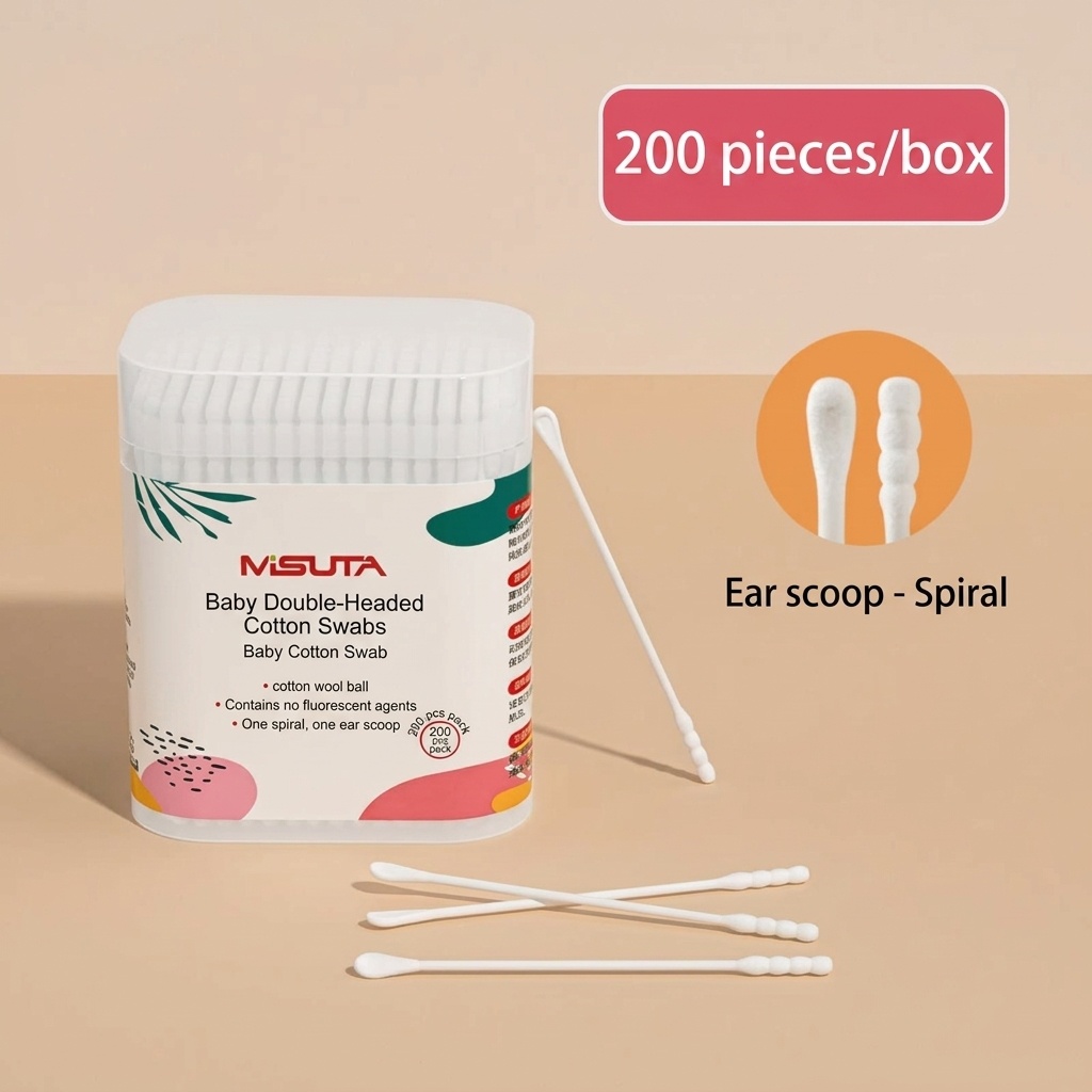MISUTA Tamponi di cotone per neonati, confezione da 400 pezzi, bastoncini di cotone a doppia punta di sicurezza, tamponi ultra sottili da 3,5 mm per la pulizia di orecchie e naso dei neonati