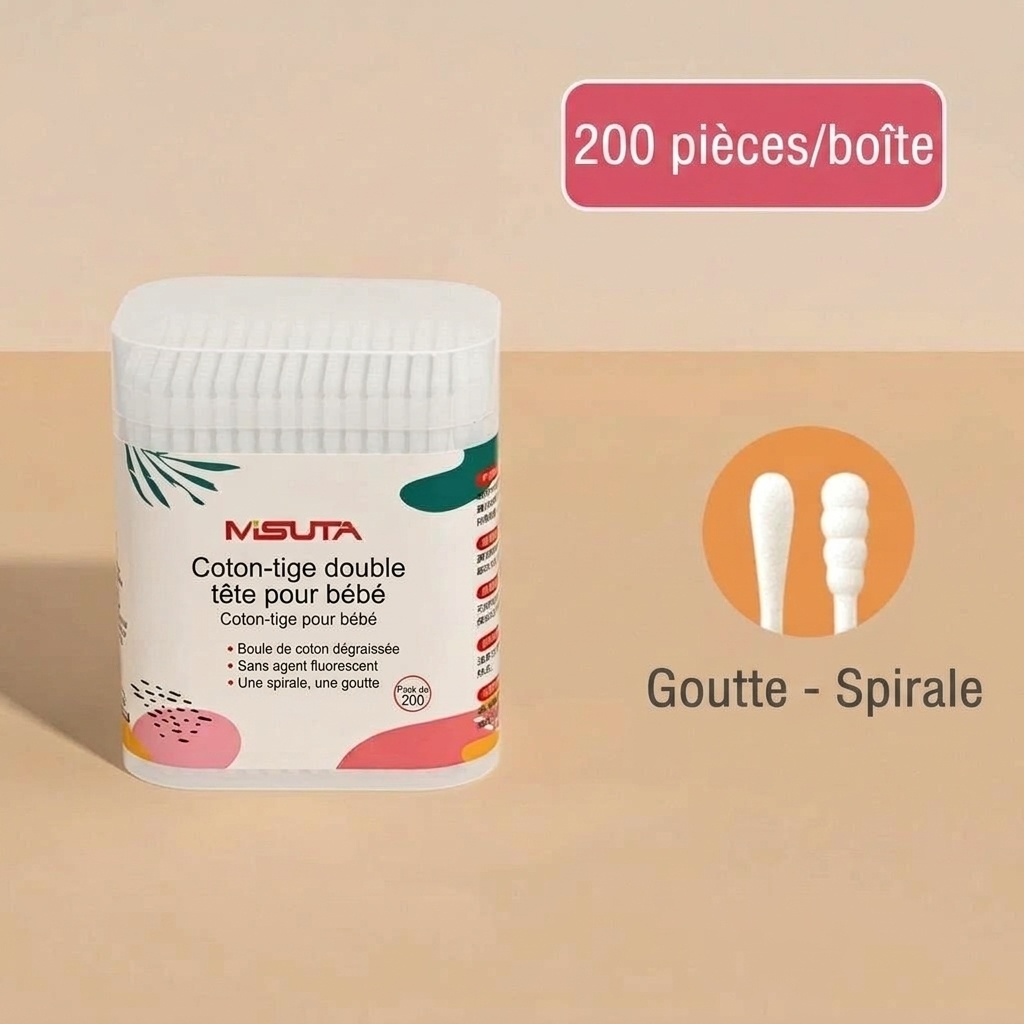 Cotons-tiges pour bébé MISUTA, paquet de 400, à double embout de sécurité, ultra-fins (3,5 mm), pour le nettoyage des oreilles et du nez des nourrissons