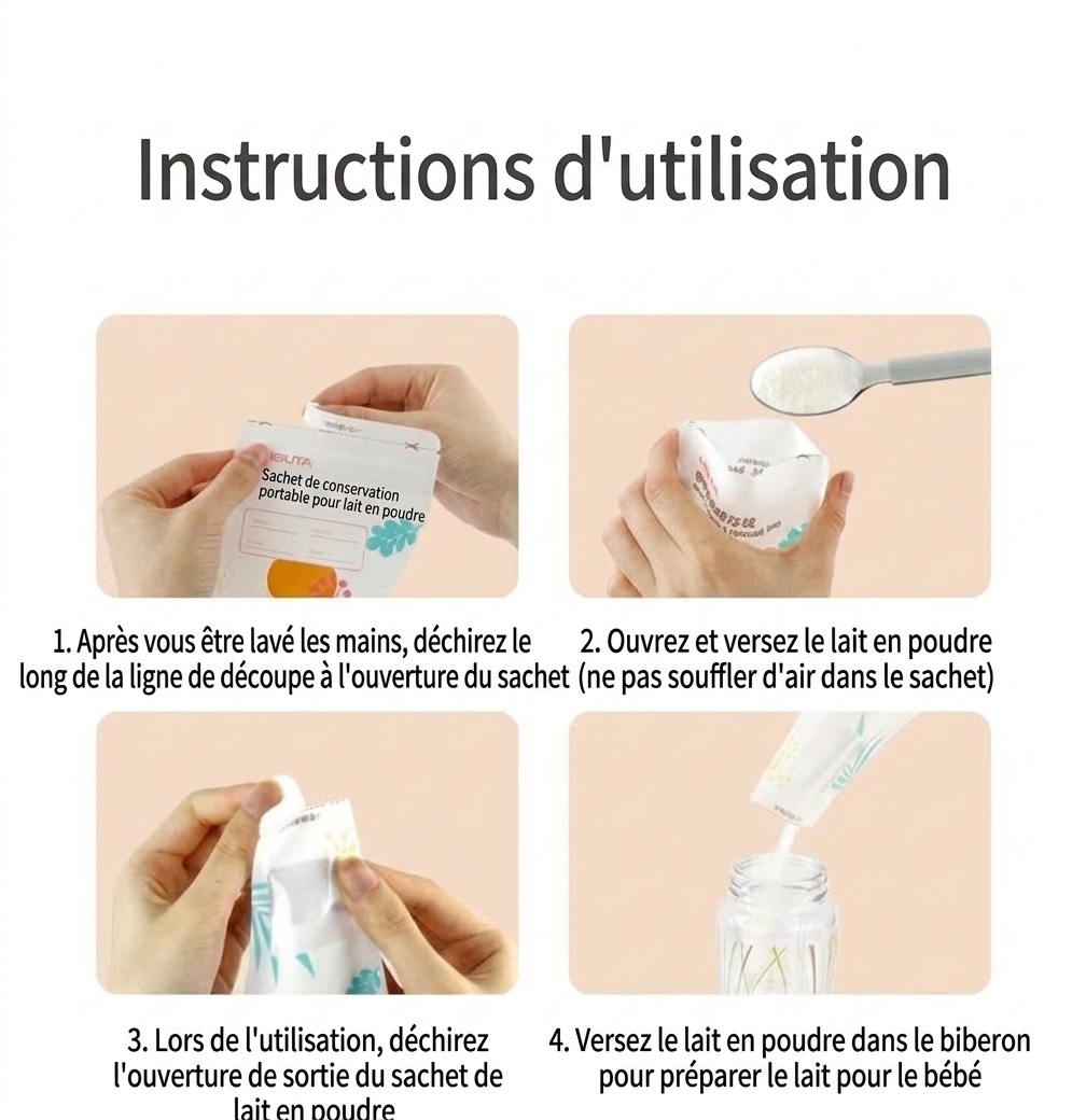 Sachets de conservation portables pour lait en poudre MISUTA, 30 sachets stérilisés jetables pour les voyages (50 g / 300 ml)