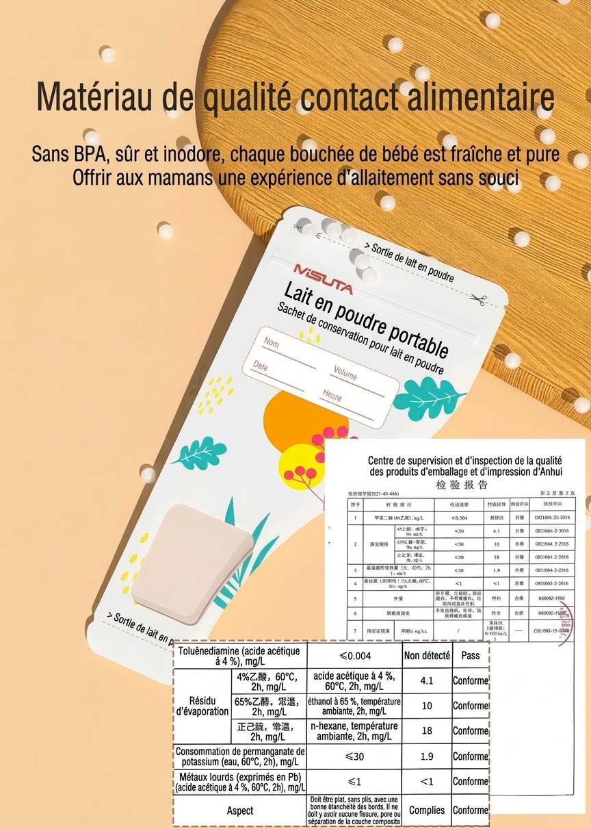 Sachets de conservation portables pour lait en poudre MISUTA, 30 sachets stérilisés jetables pour les voyages (50 g / 300 ml)