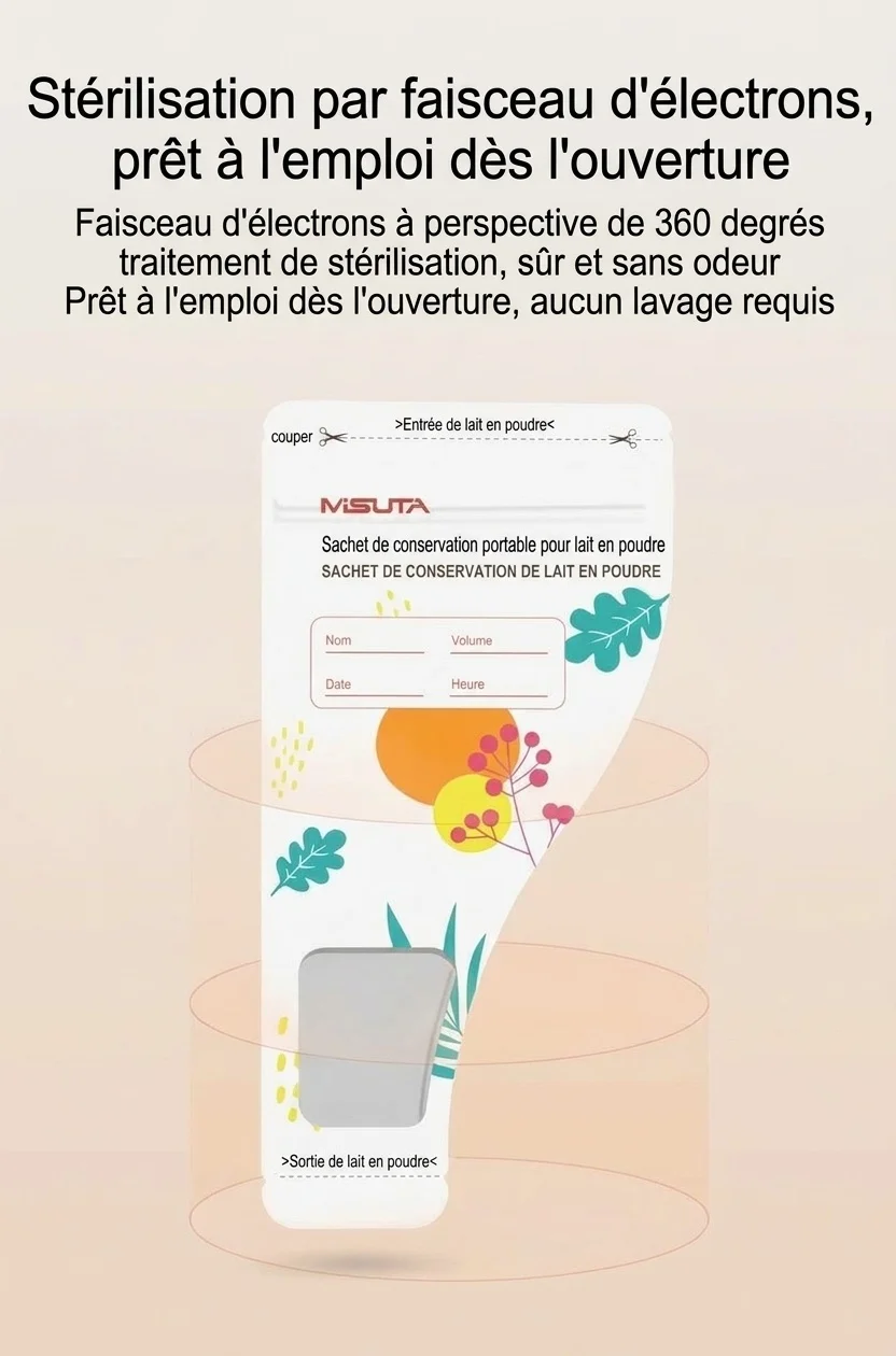 Sachets de conservation portables pour lait en poudre MISUTA, 30 sachets stérilisés jetables pour les voyages (50 g / 300 ml)