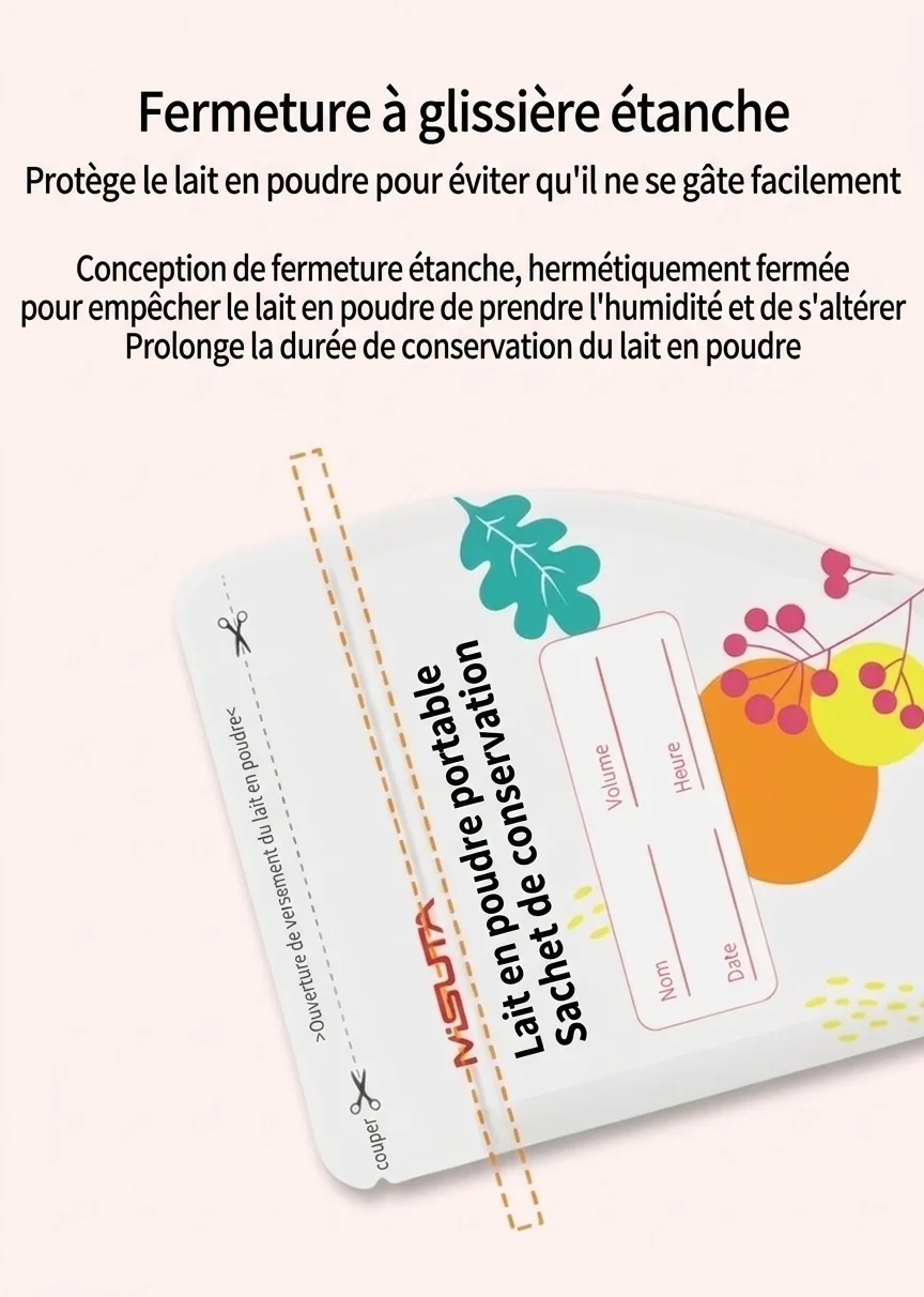 Sachets de conservation portables pour lait en poudre MISUTA, 30 sachets stérilisés jetables pour les voyages (50 g / 300 ml)