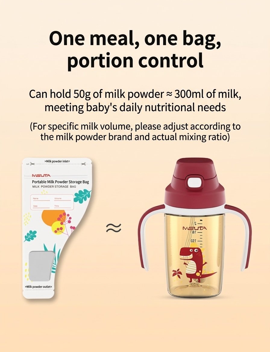 MISUTA Sacchetti portatili per la conservazione del latte in polvere, confezione da 30 bustine monouso pre-sterilizzate per dispenser da viaggio (50 g / 300 ml)