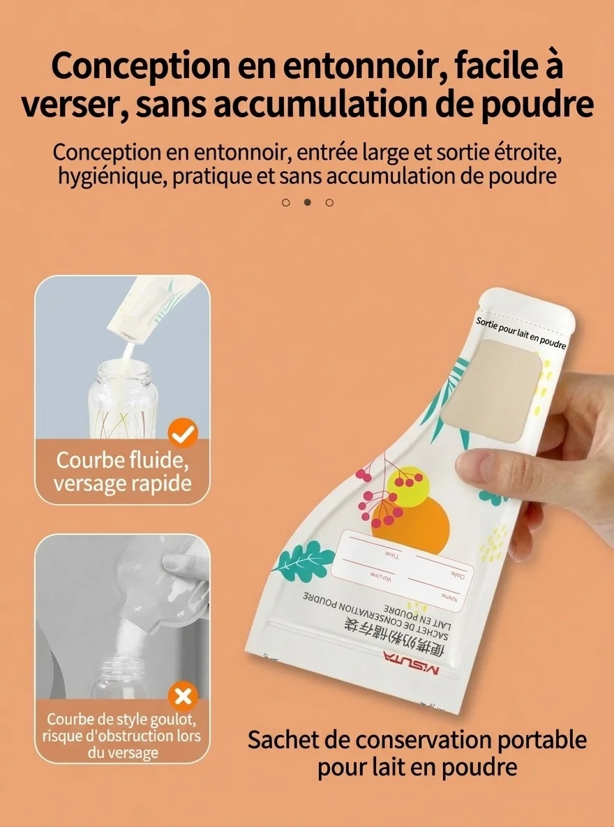 Sachets de conservation portables pour lait en poudre MISUTA, 30 sachets stérilisés jetables pour les voyages (50 g / 300 ml)