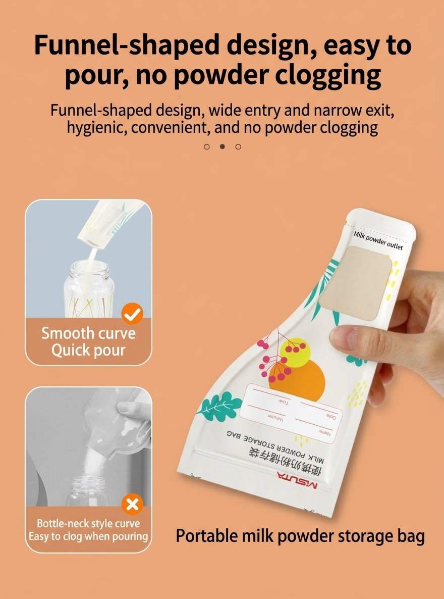 MISUTA Sacchetti portatili per la conservazione del latte in polvere, confezione da 30 bustine monouso pre-sterilizzate per dispenser da viaggio (50 g / 300 ml)
