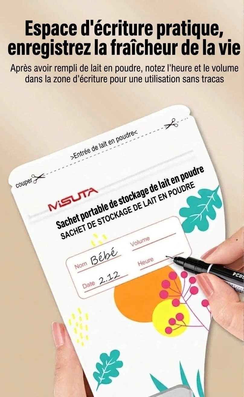 Sachets de conservation portables pour lait en poudre MISUTA, 30 sachets stérilisés jetables pour les voyages (50 g / 300 ml)