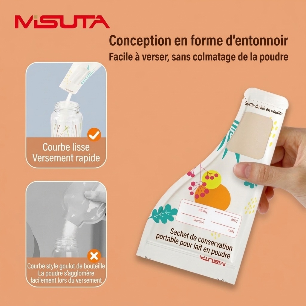 Sachets de conservation portables pour lait en poudre MISUTA, 30 sachets stérilisés jetables pour les voyages (50 g / 300 ml)