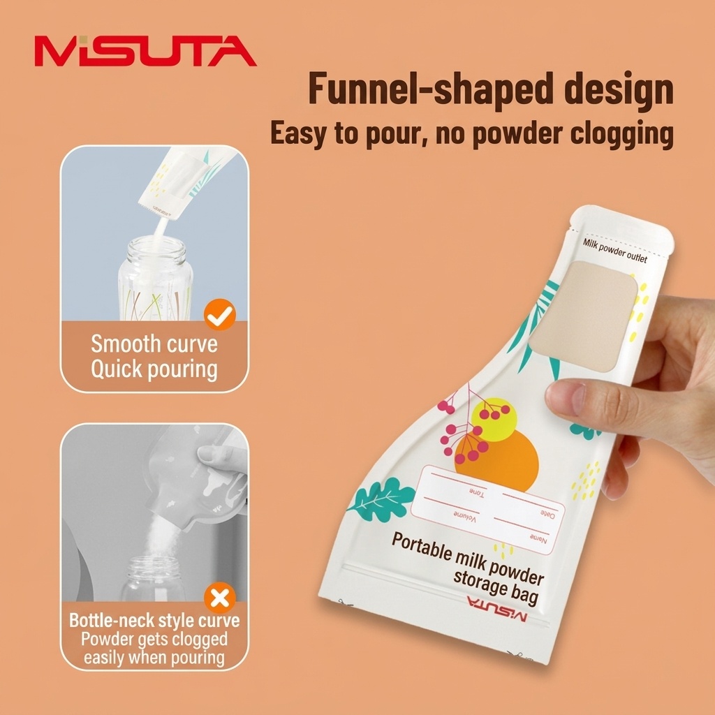 MISUTA Sacchetti portatili per la conservazione del latte in polvere, confezione da 30 bustine monouso pre-sterilizzate per dispenser da viaggio (50 g / 300 ml)