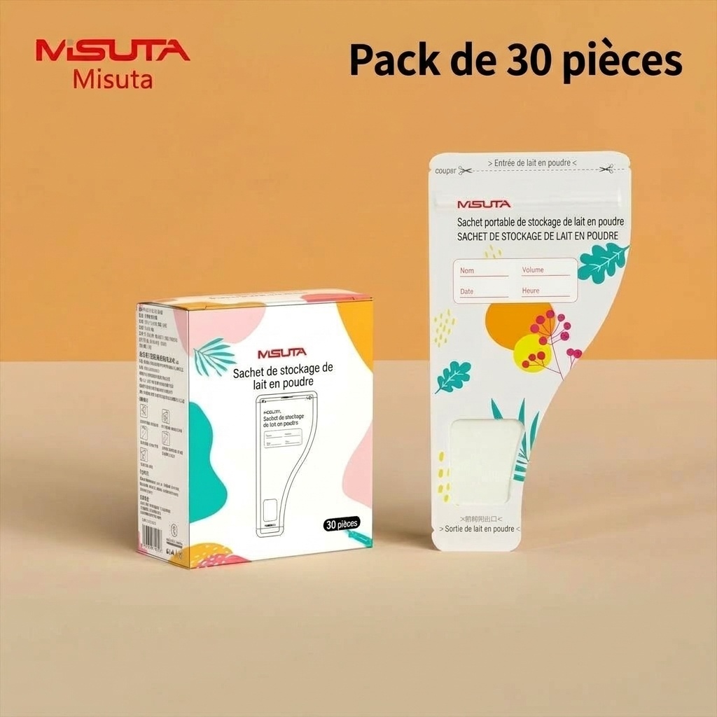 Sachets de conservation portables pour lait en poudre MISUTA, 30 sachets stérilisés jetables pour les voyages (50 g / 300 ml)