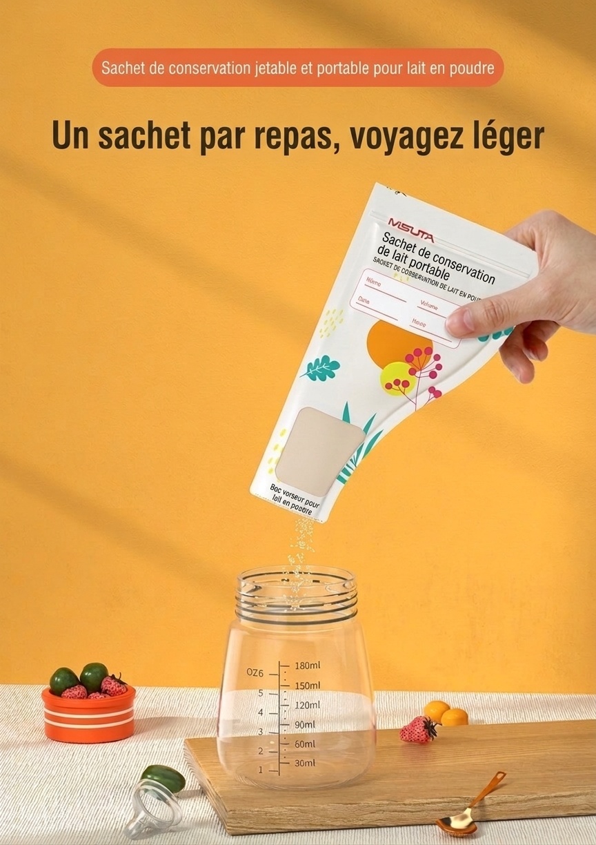 Sachets de conservation portables pour lait en poudre MISUTA, 30 sachets stérilisés jetables pour les voyages (50 g / 300 ml)