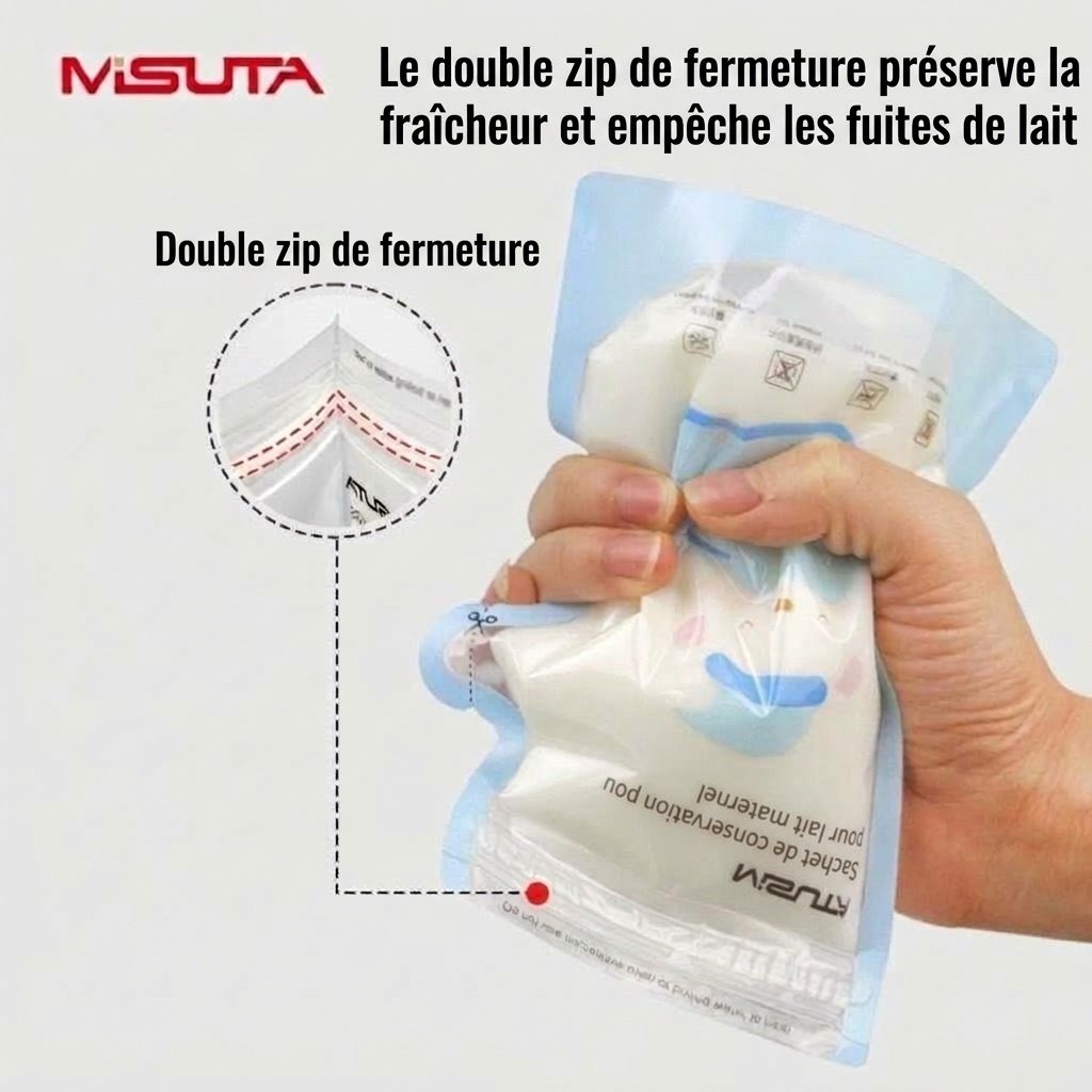 Sachets de conservation de lait maternel à capteur de température MISUTA, 250 ml, pré-stérilisés, avec indicateur thermique (paquet de 30)