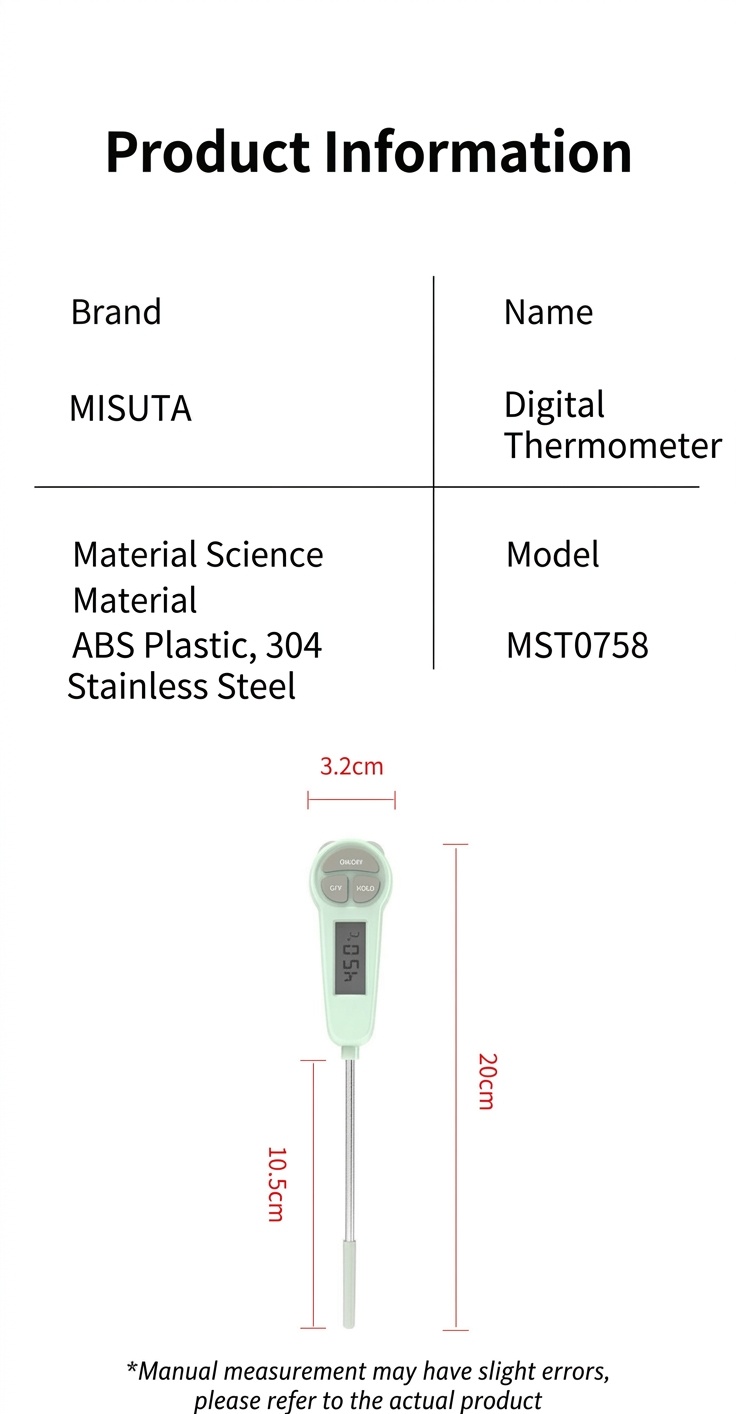 Termometro digitale per alimenti a lettura istantanea MISUTA, termometro rapido per carne e latte in polvere per neonati con sonda in acciaio inox 304.