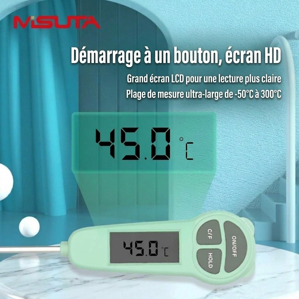 Thermomètre alimentaire numérique à lecture instantanée MISUTA, thermomètre de cuisson à réponse rapide pour la viande et le lait infantile avec sonde en acier inoxydable 304
