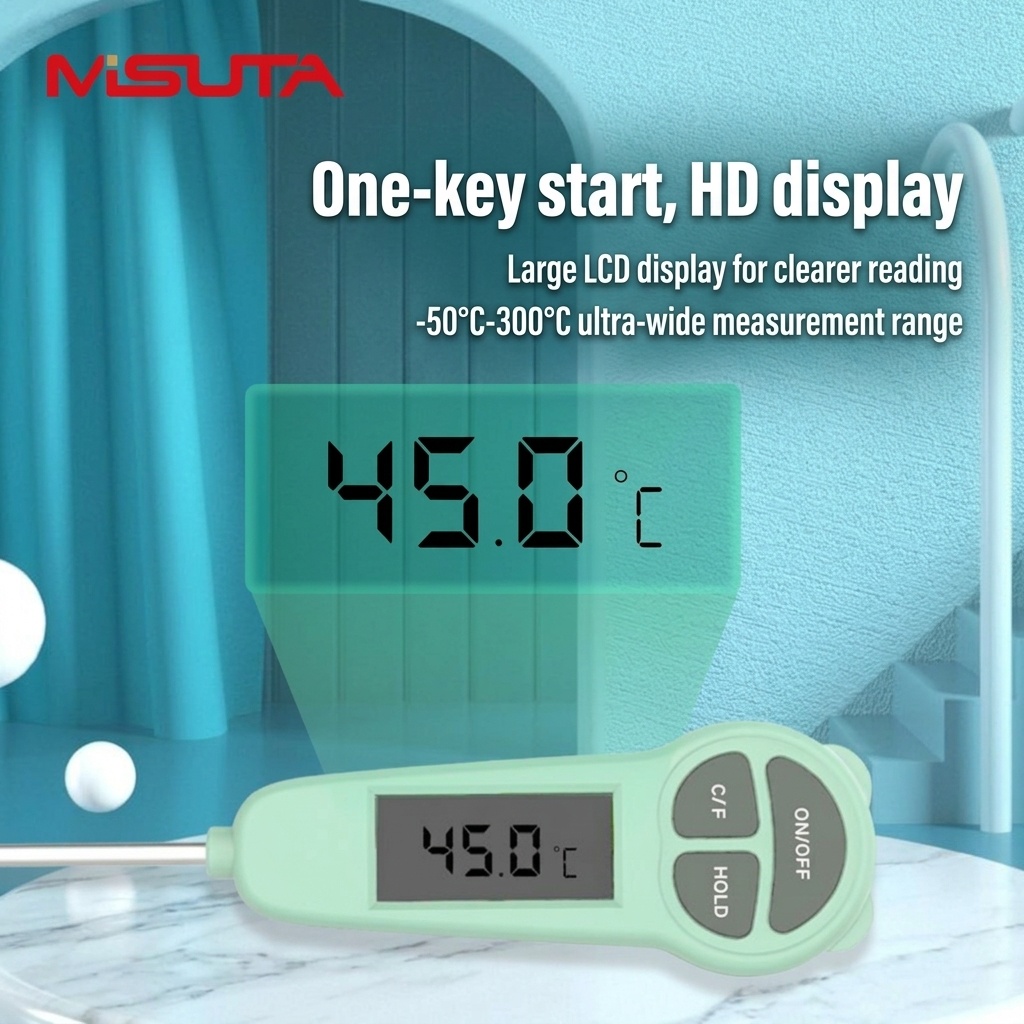 Termometro digitale per alimenti a lettura istantanea MISUTA, termometro rapido per carne e latte in polvere per neonati con sonda in acciaio inox 304.