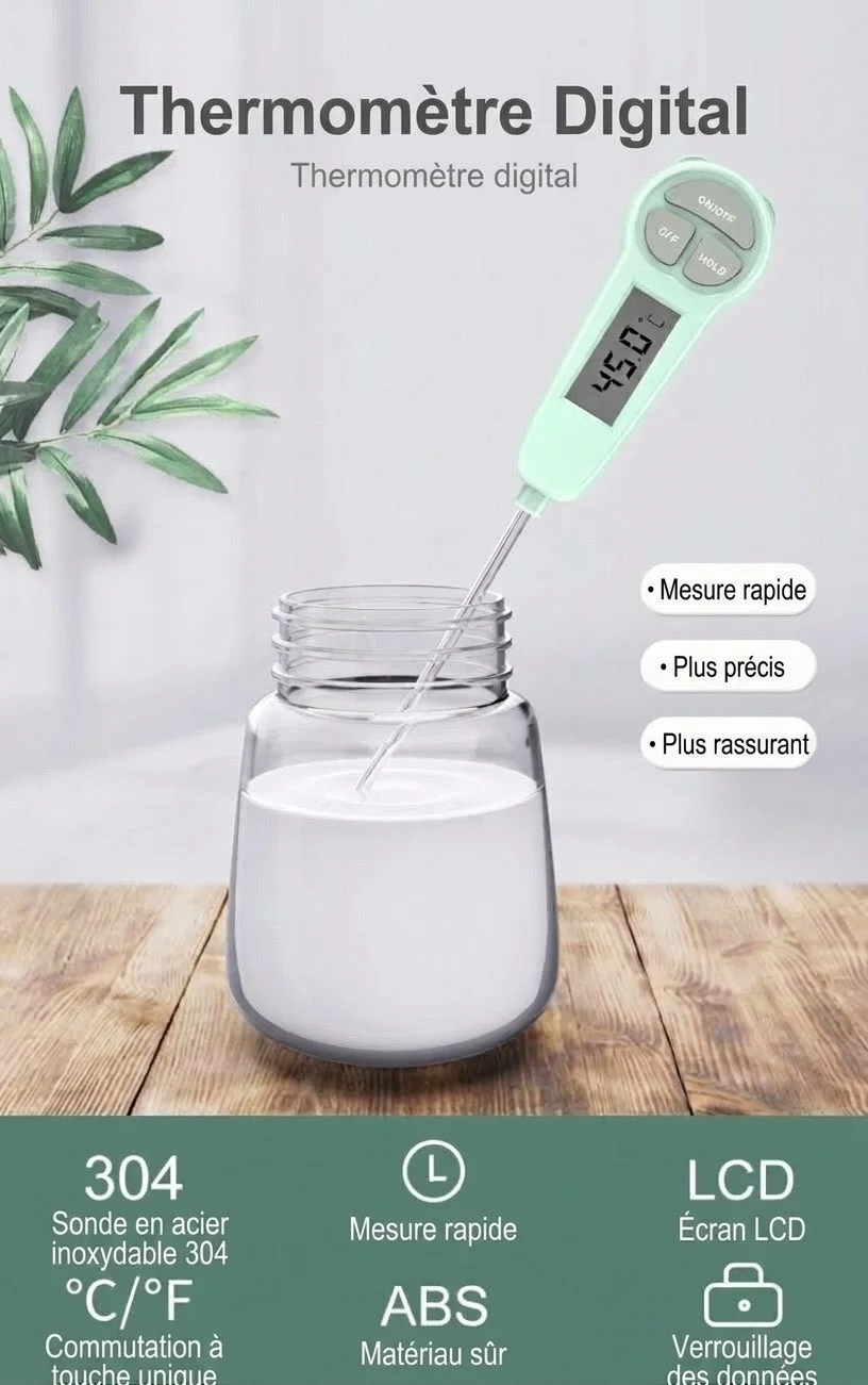 Thermomètre alimentaire numérique à lecture instantanée MISUTA, thermomètre de cuisson à réponse rapide pour la viande et le lait infantile avec sonde en acier inoxydable 304