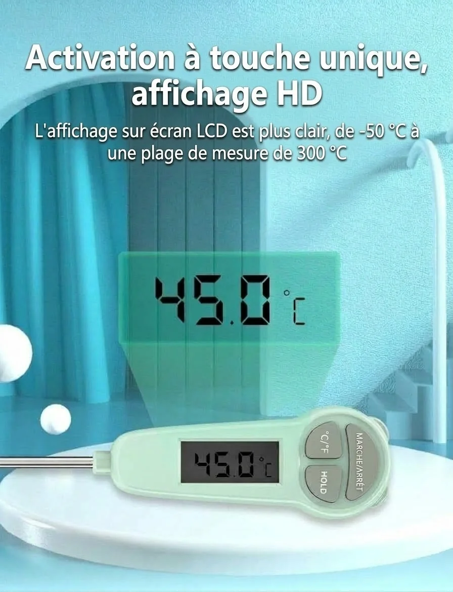 Thermomètre alimentaire numérique à lecture instantanée MISUTA, thermomètre de cuisson à réponse rapide pour la viande et le lait infantile avec sonde en acier inoxydable 304