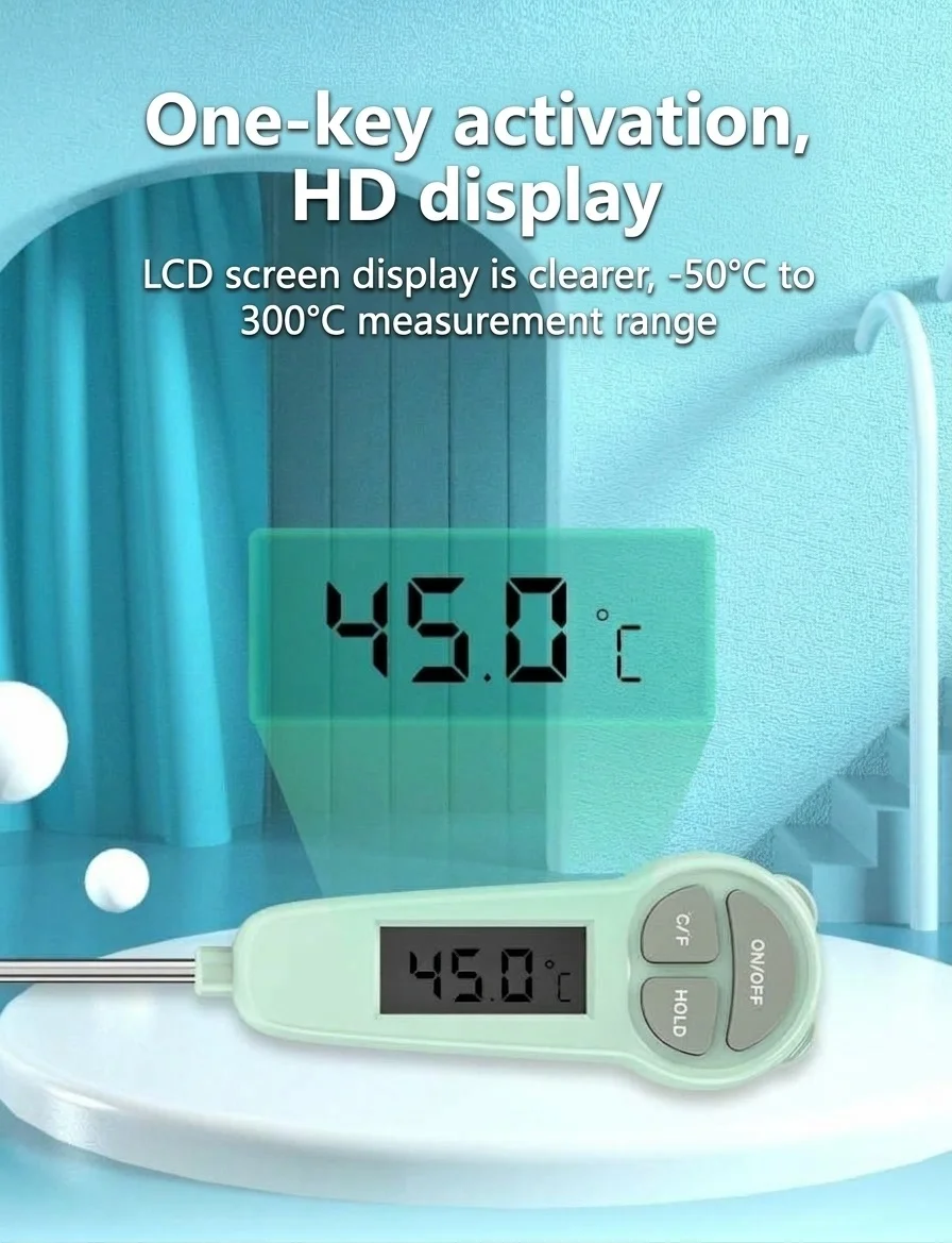 Termometro digitale per alimenti a lettura istantanea MISUTA, termometro rapido per carne e latte in polvere per neonati con sonda in acciaio inox 304.