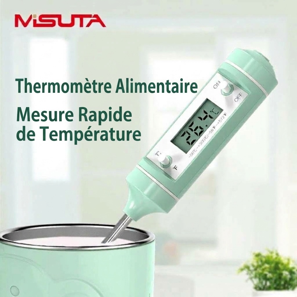 Thermomètre de cuisine numérique MISUTA, thermomètre à lecture instantanée pour le lait et les aliments de bébé, avec sonde et écran LCD, vert macaron.