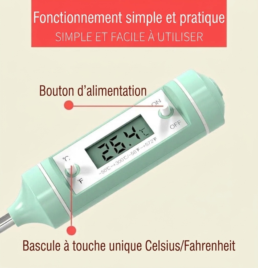 Thermomètre de cuisine numérique MISUTA, thermomètre à lecture instantanée pour le lait et les aliments de bébé, avec sonde et écran LCD, vert macaron.