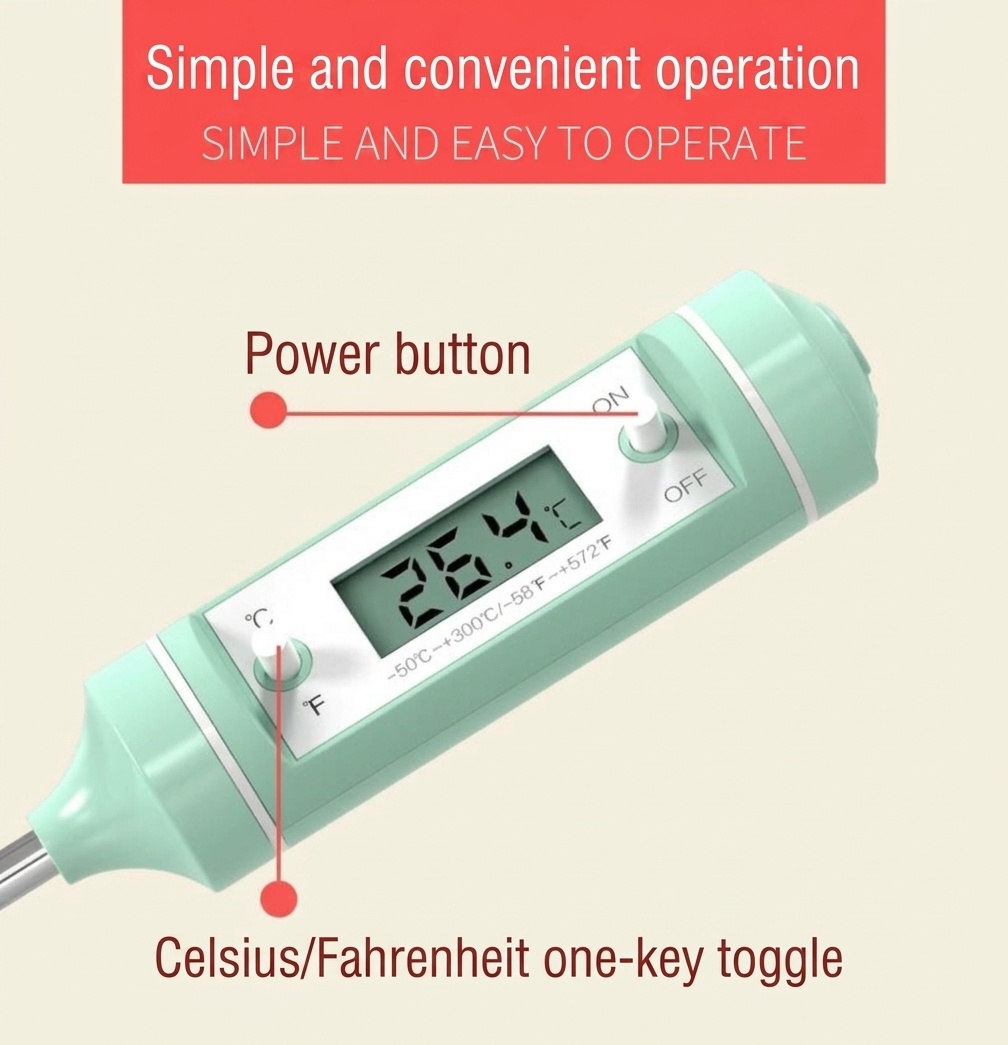 Termometro digitale da cucina MISUTA, termometro a lettura istantanea per latte artificiale e alimenti con sonda LCD, colore verde macaron.