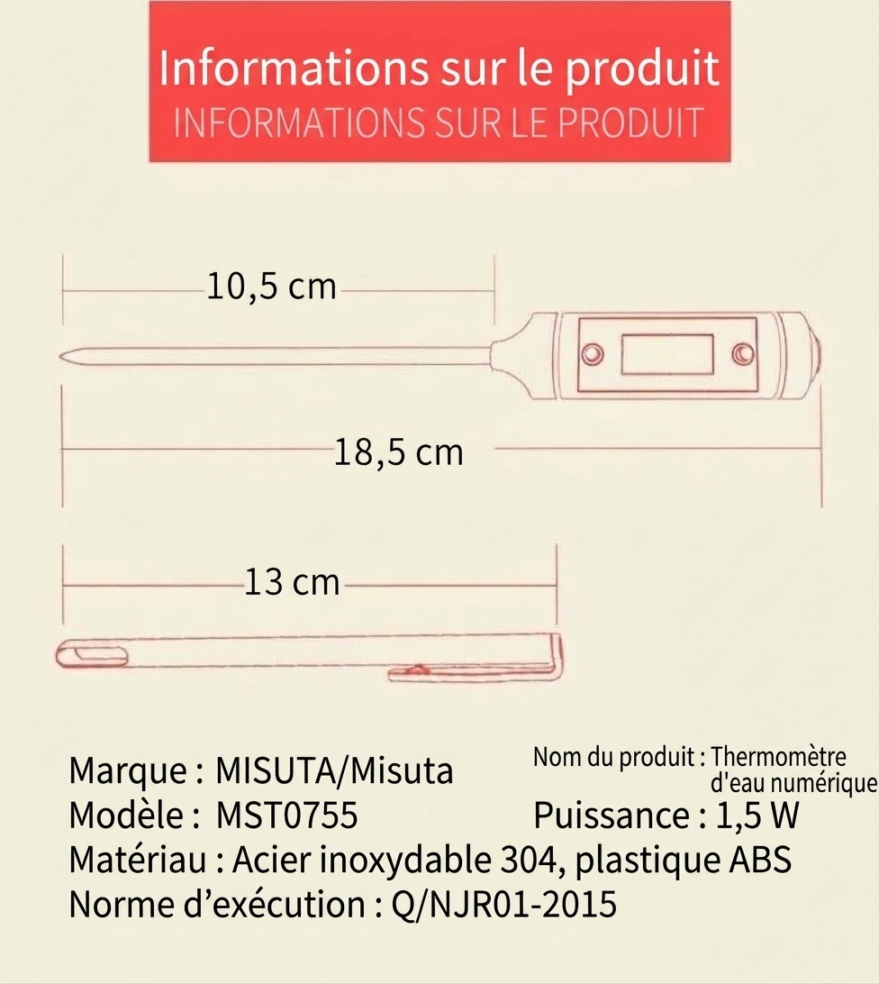 Thermomètre de cuisine numérique MISUTA, thermomètre à lecture instantanée pour le lait et les aliments de bébé, avec sonde et écran LCD, vert macaron.