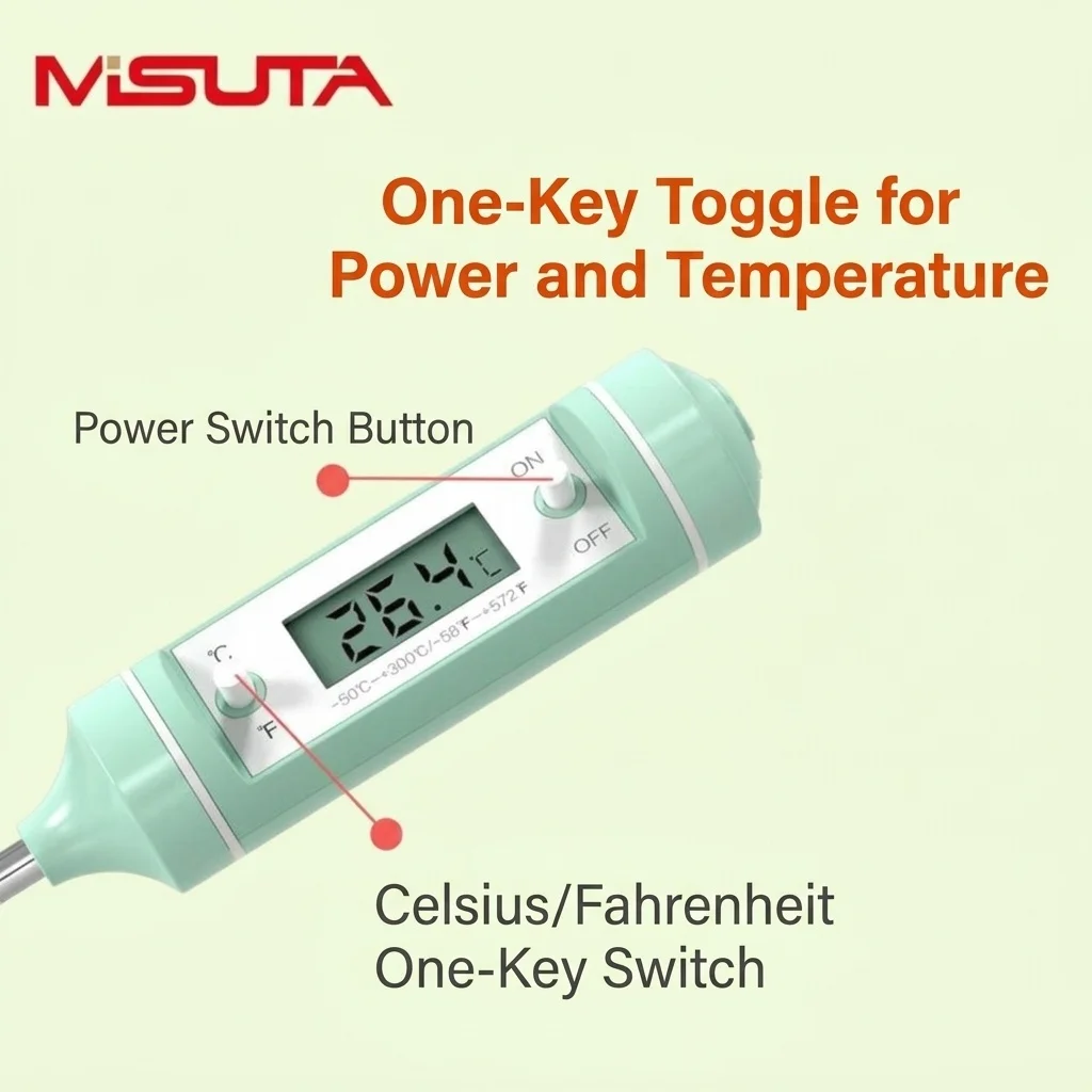 Termometro digitale da cucina MISUTA, termometro a lettura istantanea per latte artificiale e alimenti con sonda LCD, colore verde macaron.