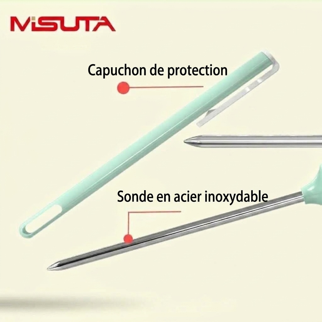 Thermomètre de cuisine numérique MISUTA, thermomètre à lecture instantanée pour le lait et les aliments de bébé, avec sonde et écran LCD, vert macaron.