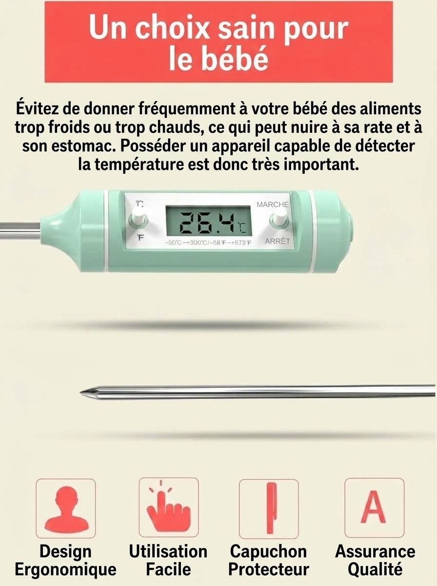 Thermomètre de cuisine numérique MISUTA, thermomètre à lecture instantanée pour le lait et les aliments de bébé, avec sonde et écran LCD, vert macaron.