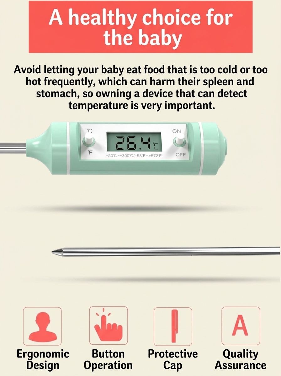 Termometro digitale da cucina MISUTA, termometro a lettura istantanea per latte artificiale e alimenti con sonda LCD, colore verde macaron.