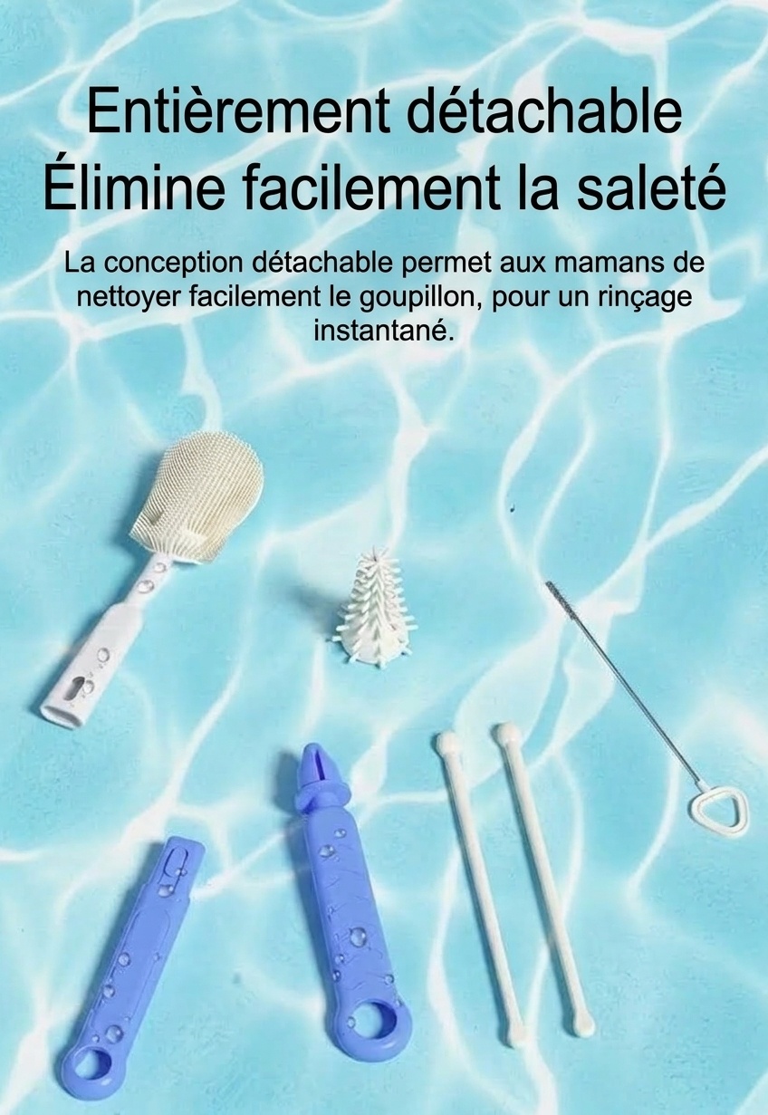 Ensemble de 5 brosses de nettoyage en silicone pour biberons MISUTA avec égouttoir, embout multifonctionnel pour tétine et paille, et support pour brosse à biberon