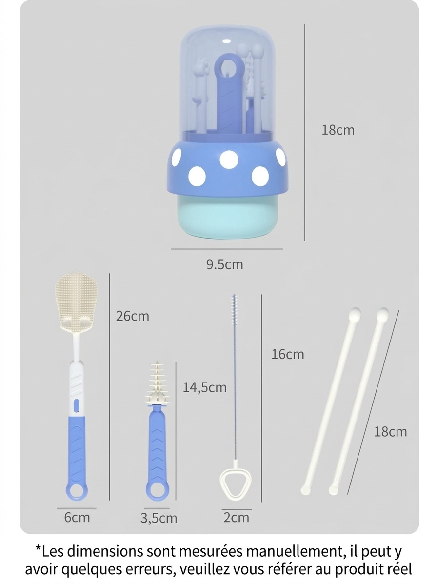 Ensemble de 5 brosses de nettoyage en silicone pour biberons MISUTA avec égouttoir, embout multifonctionnel pour tétine et paille, et support pour brosse à biberon