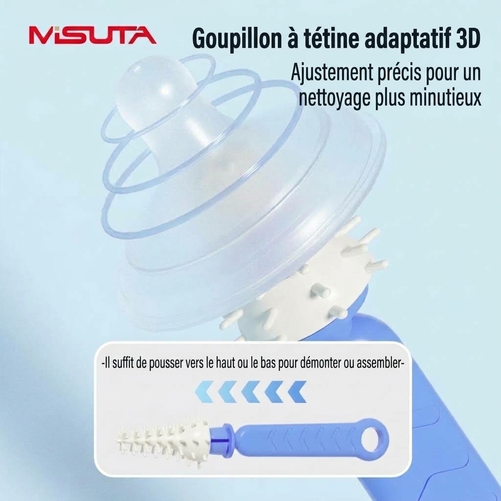 Ensemble de 5 brosses de nettoyage en silicone pour biberons MISUTA avec égouttoir, embout multifonctionnel pour tétine et paille, et support pour brosse à biberon