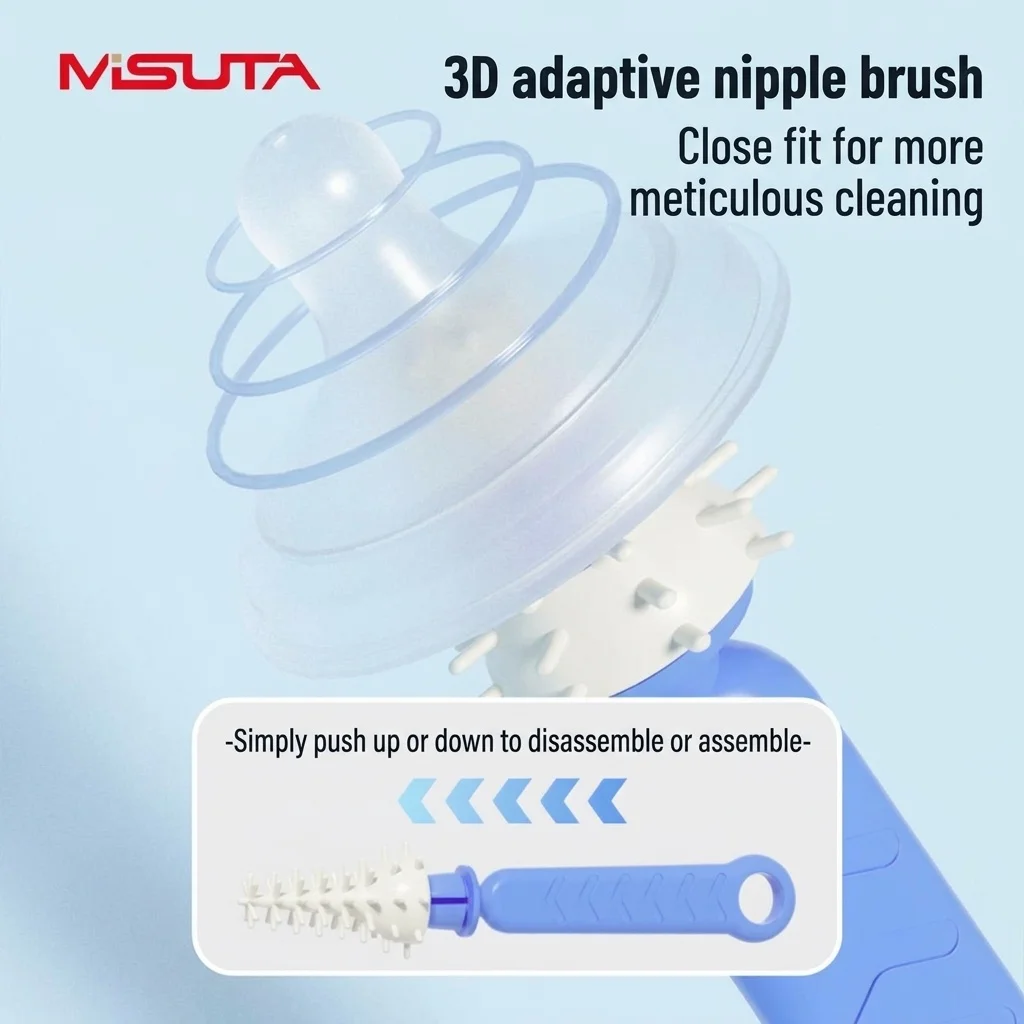 Set di 5 spazzolini in silicone per la pulizia dei biberon MISUTA con supporto per l'asciugatura, spazzolino multifunzionale per tettarelle, cannucce e biberon.