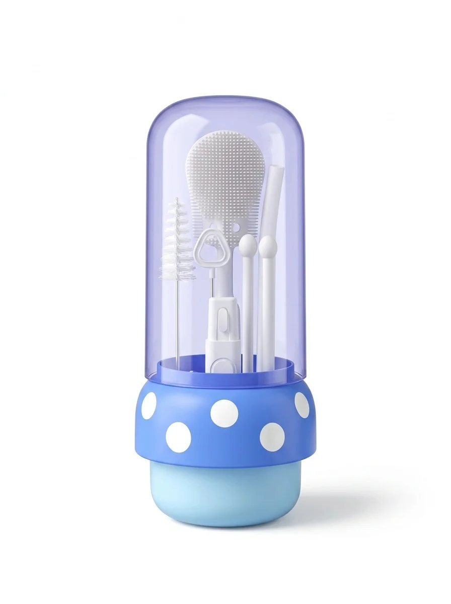 Set di 5 spazzolini in silicone per la pulizia dei biberon MISUTA con supporto per l'asciugatura, spazzolino multifunzionale per tettarelle, cannucce e biberon.