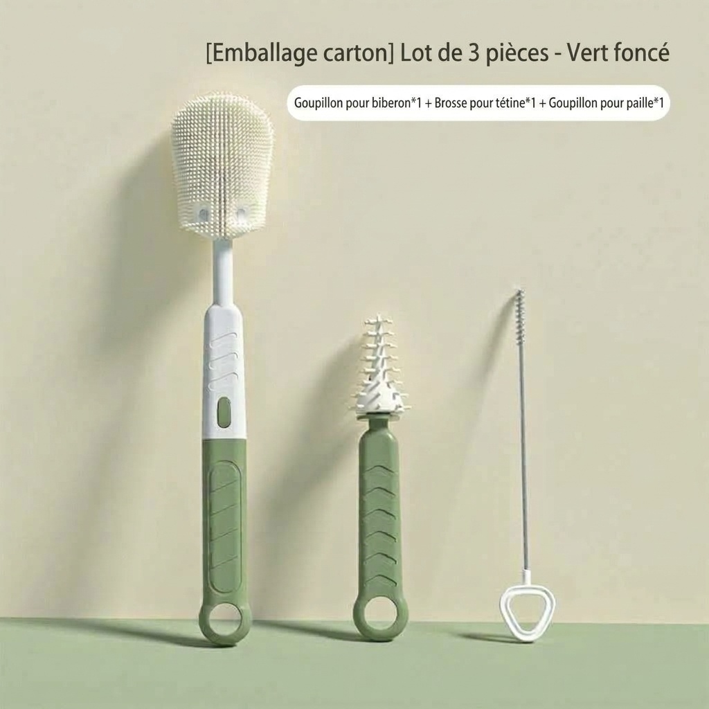 Ensemble de 5 brosses de nettoyage en silicone pour biberons MISUTA avec égouttoir, embout multifonctionnel pour tétine et paille, et support pour brosse à biberon