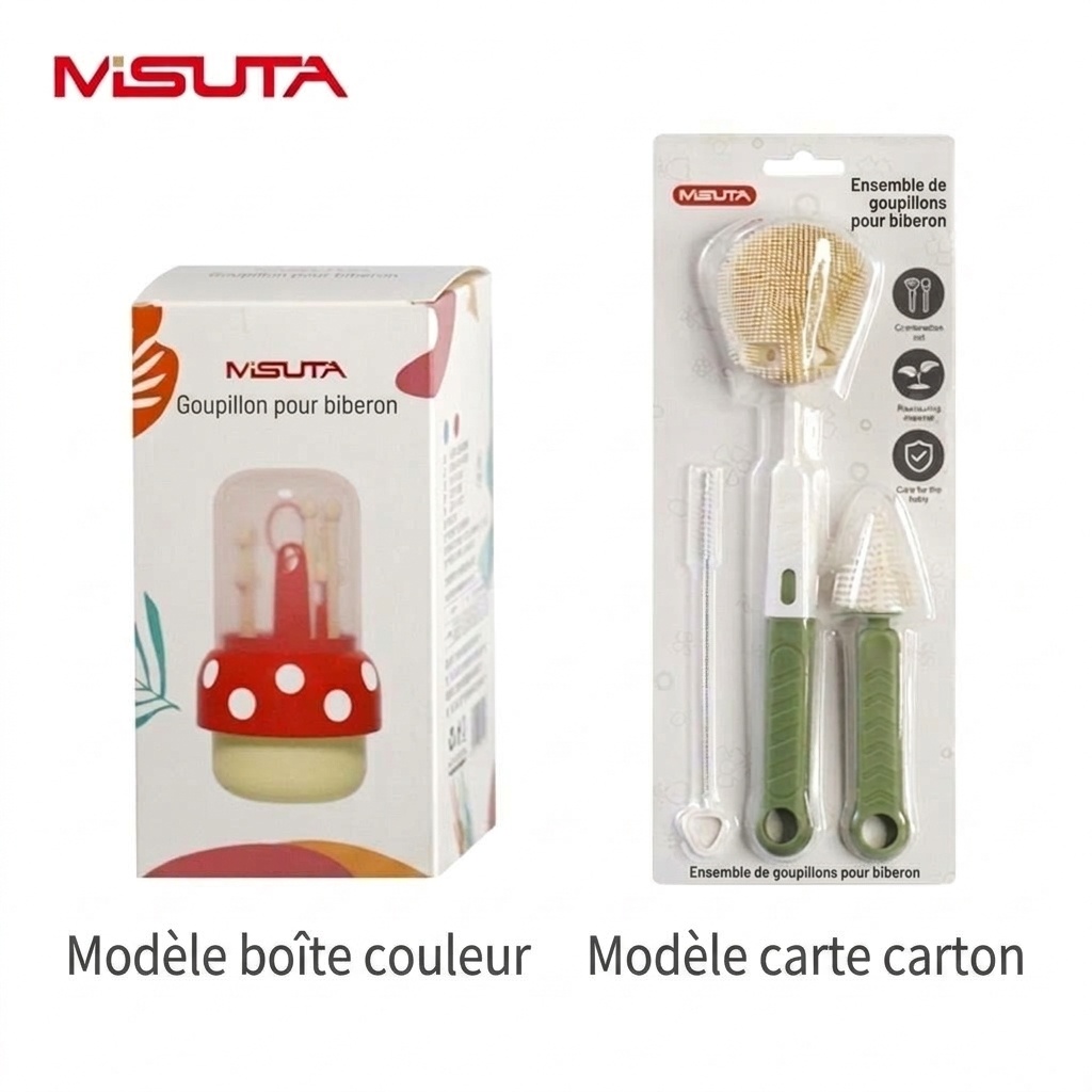 Ensemble de 5 brosses de nettoyage en silicone pour biberons MISUTA avec égouttoir, embout multifonctionnel pour tétine et paille, et support pour brosse à biberon