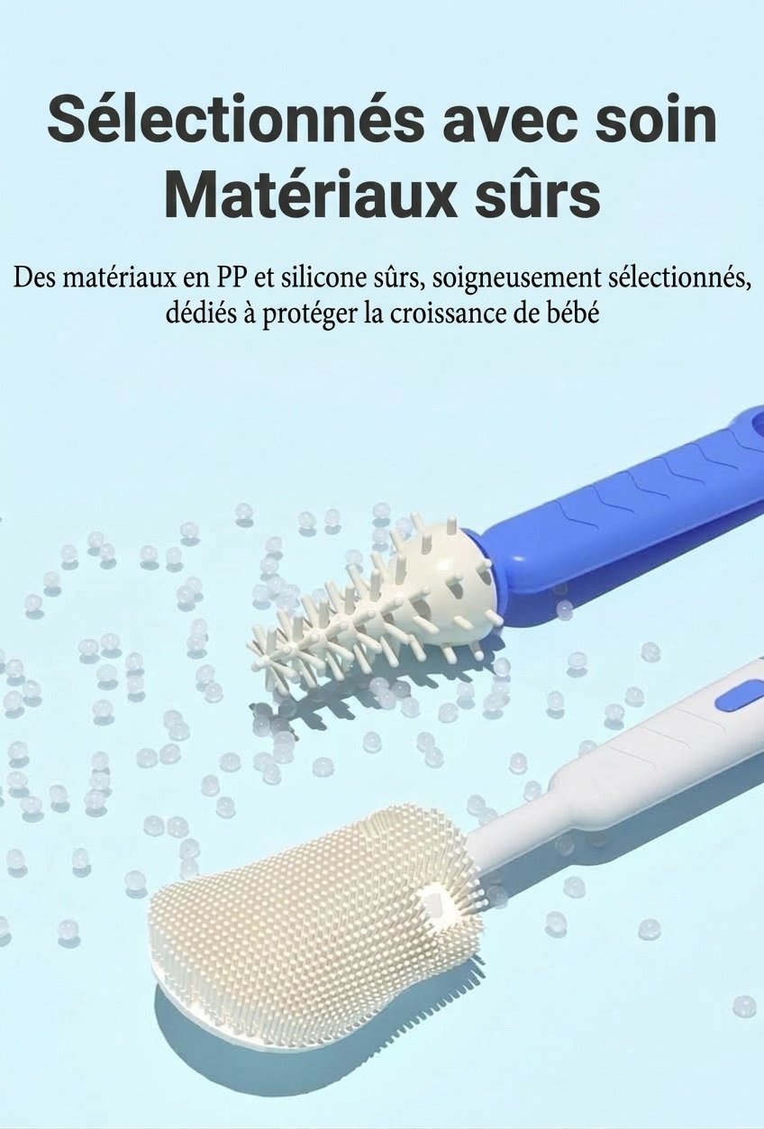 Ensemble de 5 brosses de nettoyage en silicone pour biberons MISUTA avec égouttoir, embout multifonctionnel pour tétine et paille, et support pour brosse à biberon
