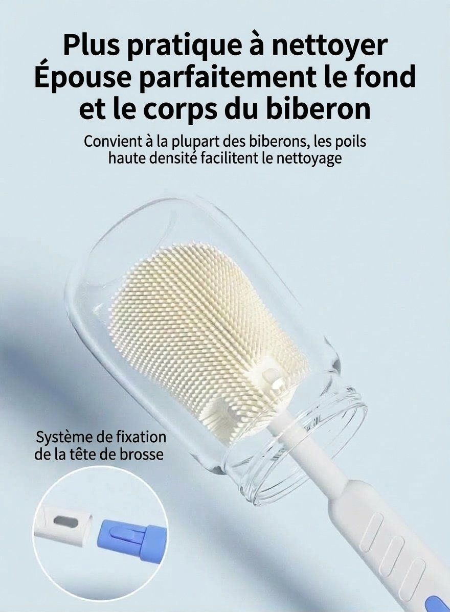 Ensemble de 5 brosses de nettoyage en silicone pour biberons MISUTA avec égouttoir, embout multifonctionnel pour tétine et paille, et support pour brosse à biberon