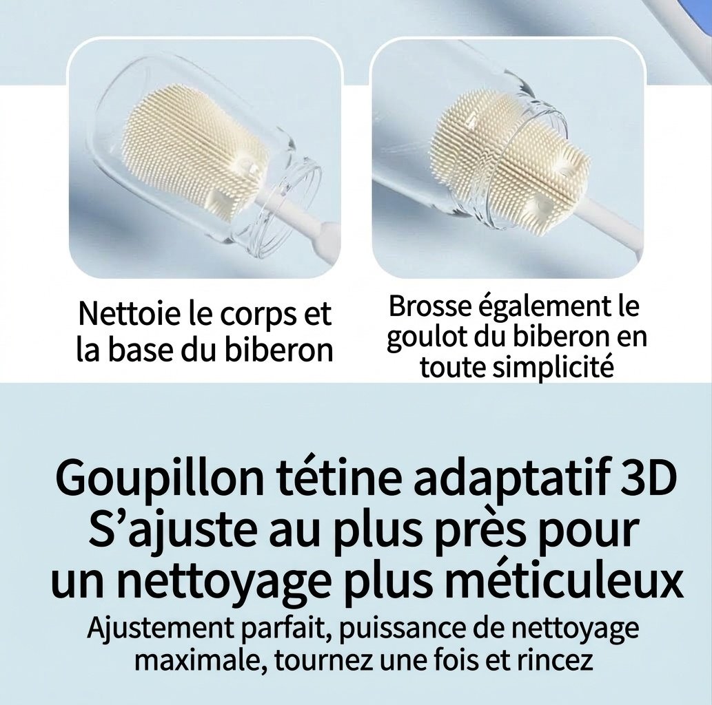 Ensemble de 5 brosses de nettoyage en silicone pour biberons MISUTA avec égouttoir, embout multifonctionnel pour tétine et paille, et support pour brosse à biberon