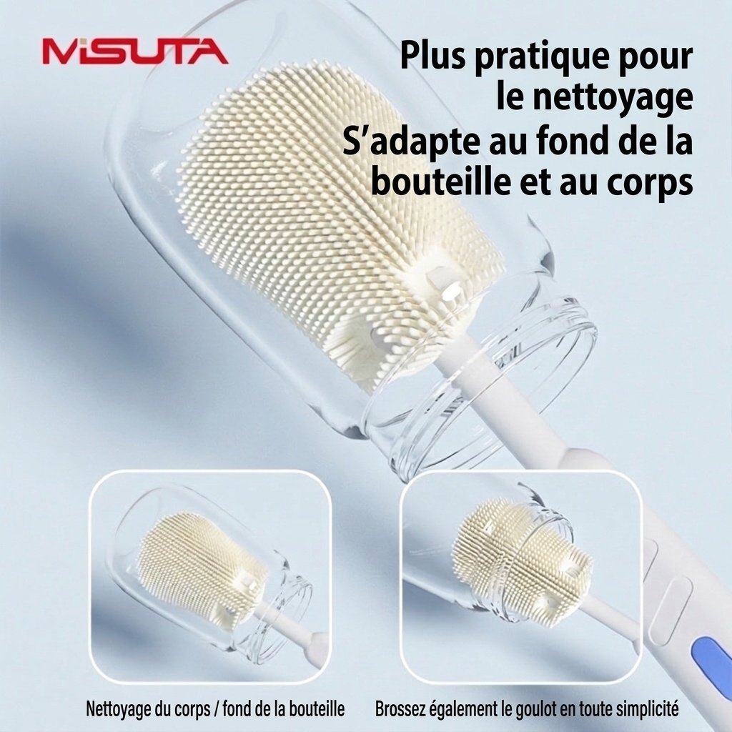 Ensemble de 5 brosses de nettoyage en silicone pour biberons MISUTA avec égouttoir, embout multifonctionnel pour tétine et paille, et support pour brosse à biberon